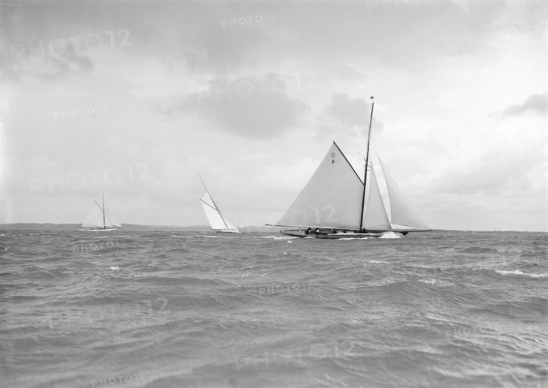 'Istria', 'The Lady Anne', & 'Vanity' racing upwind, 1912. Creator: Kirk & Sons of Cowes.