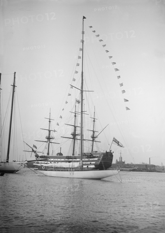 'Istria' moored with dressing flags, 1912. Creator: Kirk & Sons of Cowes.