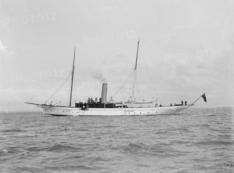 The 70 ton steam yacht 'Ombra' under way, 1914. Creator: Kirk & Sons of Cowes.
