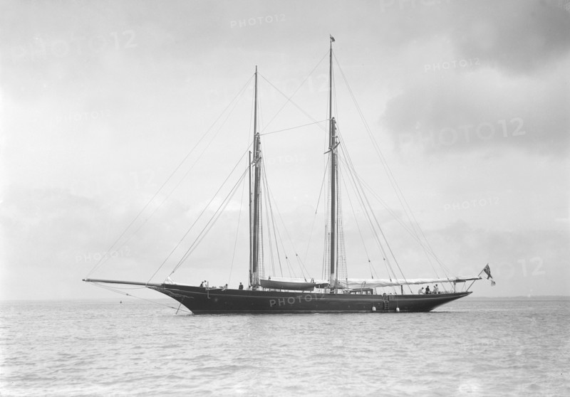 The schooner 'Allah Karim' at anchor, 1912. Creator: Kirk & Sons of Cowes.