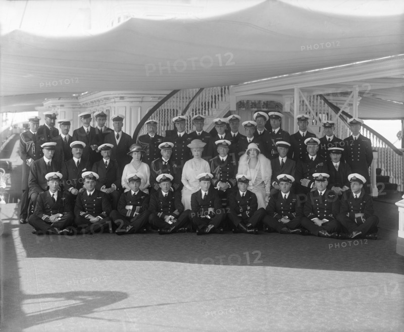 King George V and Queen Mary on board 'HMY Victoria and Albert', 1927. Creator: Kirk & Sons of Cowes.