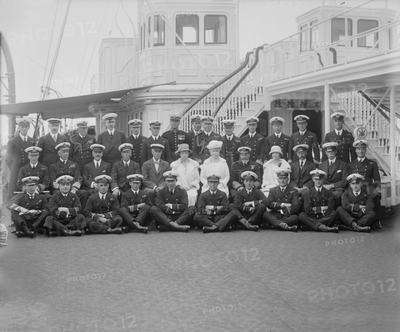 Queen Mary, King George V and crew on board 'HMY Victoria and Albert', 1925.  Creator: Kirk & Sons of Cowes.