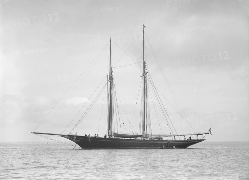 The schooner 'Allah Karim' at anchor, 1912. Creator: Kirk & Sons of Cowes.
