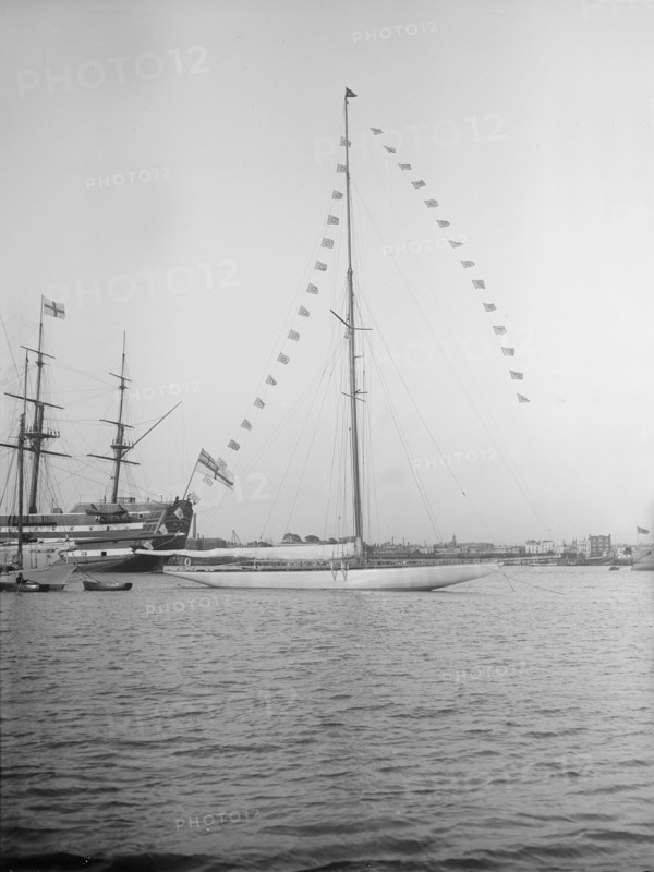 'Istria' moored with dressing flags, 1912.  Creator: Kirk & Sons of Cowes.