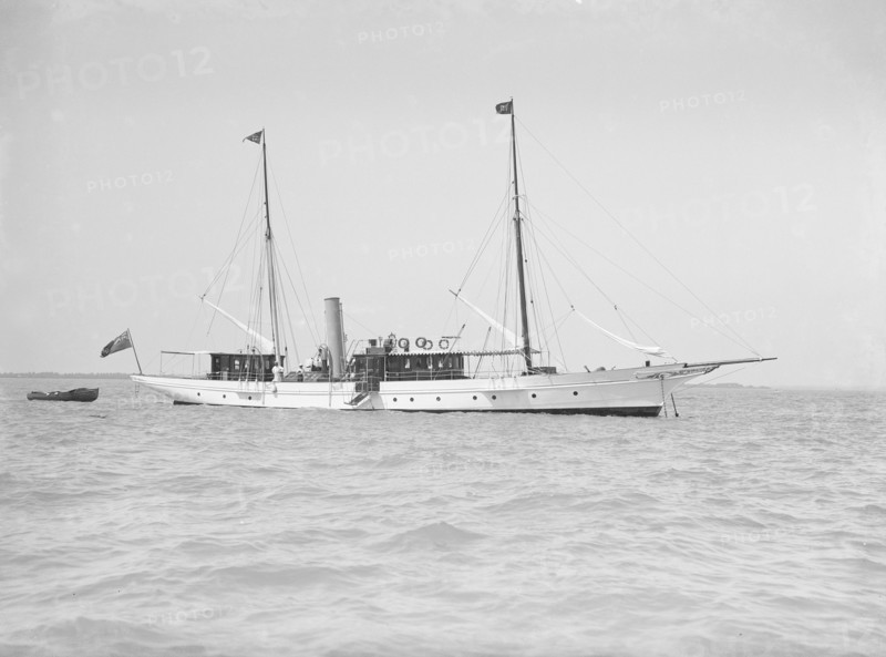 The steam yacht 'Queen Mab' at anchor, 1911. Creator: Kirk & Sons of Cowes.