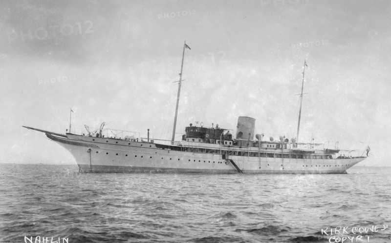 The luxury steam yacht 'Nahlin' at anchor. Creator: Kirk & Sons of Cowes.