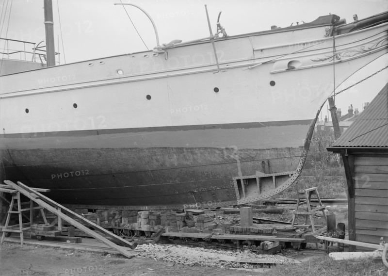 The steam yacht 'Priscilla' on slips, 1912. Creator: Kirk & Sons of Cowes.