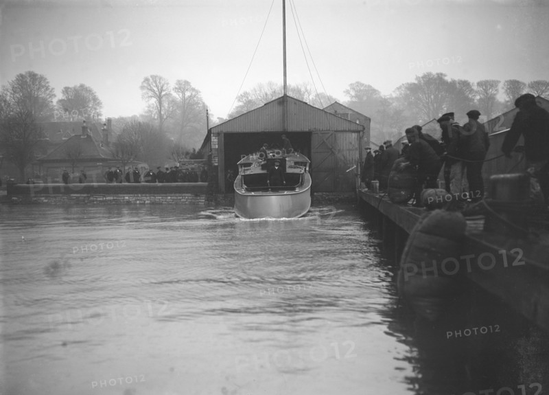 Egyptian motor launch being launched, 1911. Creator: Kirk & Sons of Cowes.