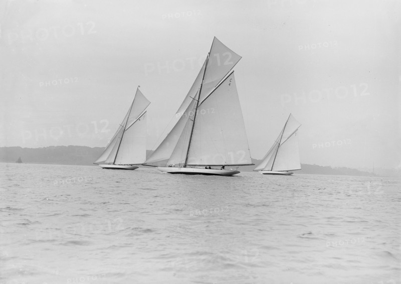 Three 19 Metres yachts racing, 1913. Creator: Kirk & Sons of Cowes.