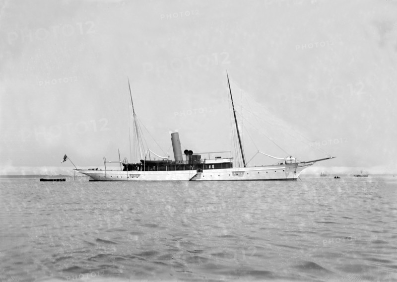 The steam yacht 'Grainaig' at anchor. Creator: Kirk & Sons of Cowes.
