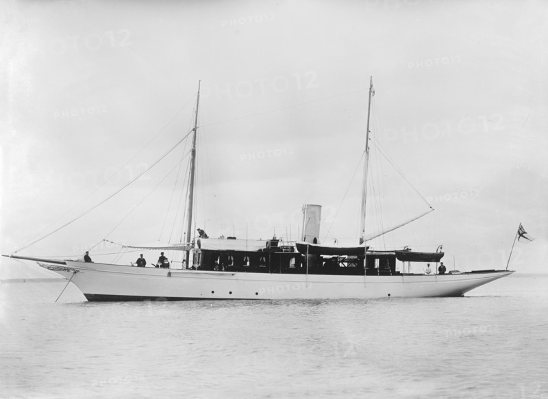 The steam yacht 'Madeline' at anchor. Creator: Kirk & Sons of Cowes.