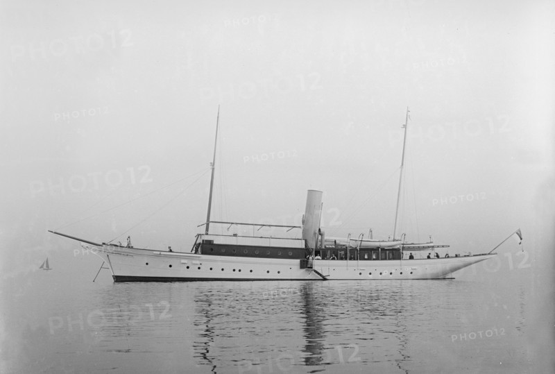The steam yacht 'Lady Calista' at anchor, 1910. Creator: Kirk & Sons of Cowes.