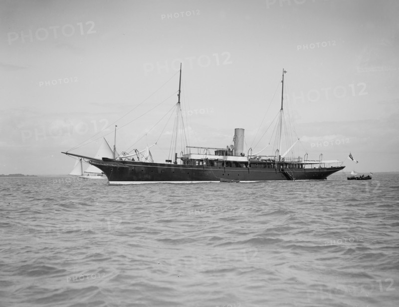 The steam yacht 'Maid of Honour' at anchor, 1911. Creator: Kirk & Sons of Cowes.
