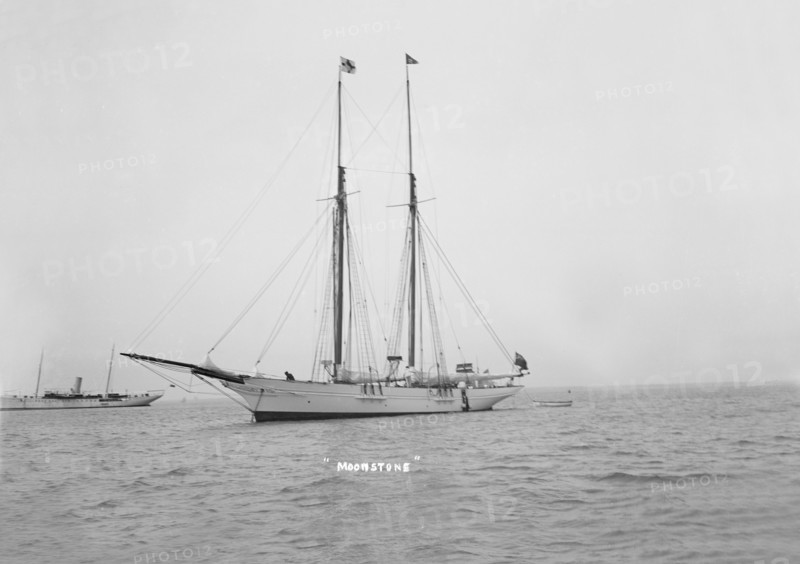 The schooner 'Moonstone', at anchor. Creator: Kirk & Sons of Cowes.