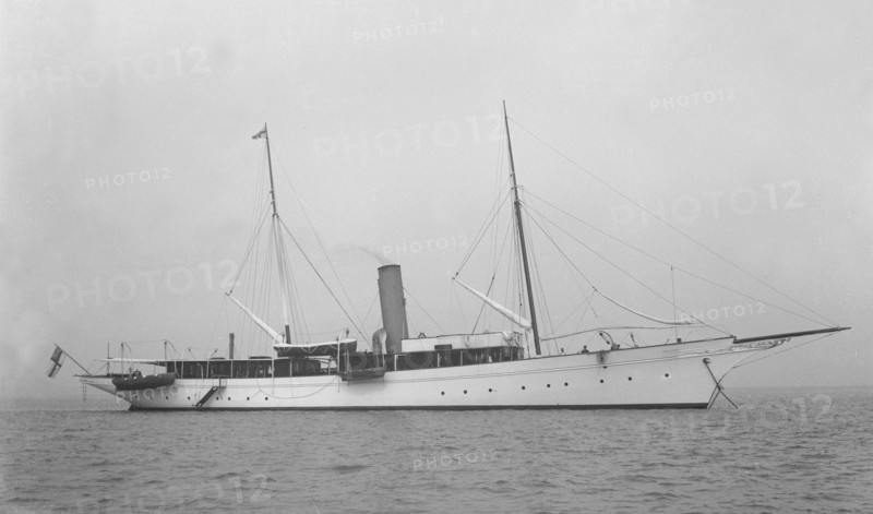 The steam yacht 'Agatha' at anchor, 1919. Creator: Kirk & Sons of Cowes.