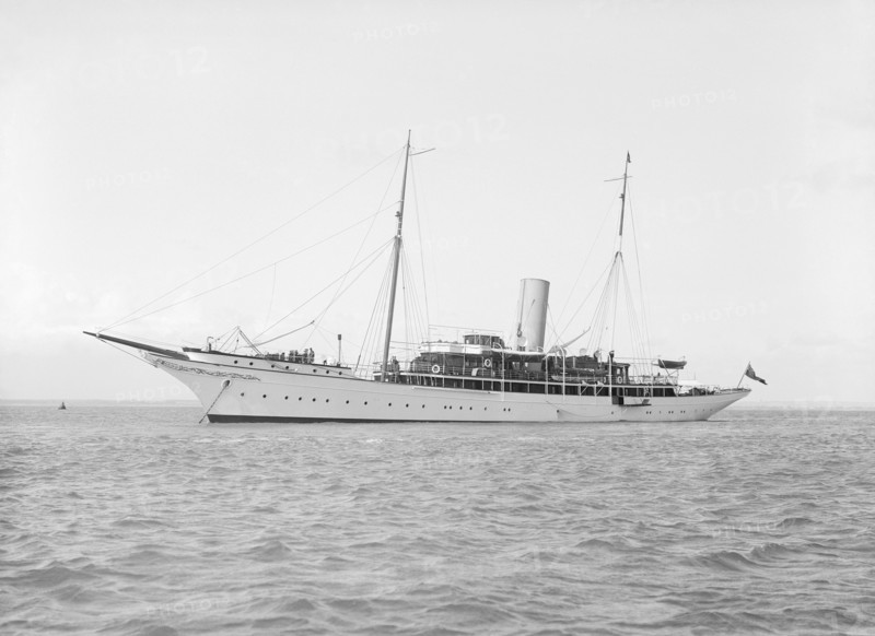 The steam yacht 'Eileen' at anchor, 1914. Creator: Kirk & Sons of Cowes.
