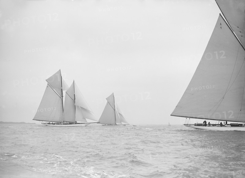 The schooner 'Germania' and cutter 'White Heather', 1913. Creator: Kirk & Sons of Cowes.