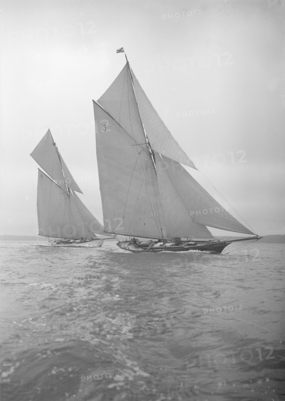 The racing cutters 'Creole' (3) and 'Rosamond', 1911. Creator: Kirk & Sons of Cowes.