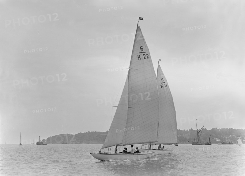 The 6 Metre class 'Maid Marion' (K22) and 'Freesia' (K11), 1921. Creator: Kirk & Sons of Cowes.