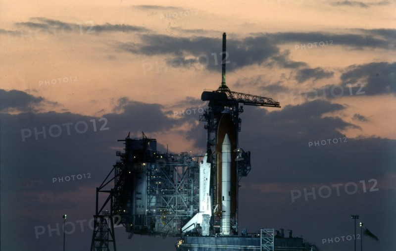 Space Shuttle on launch pad, Kennedy Space Center, Merritt Island, Florida, USA, 1980s.  Creator: NASA.