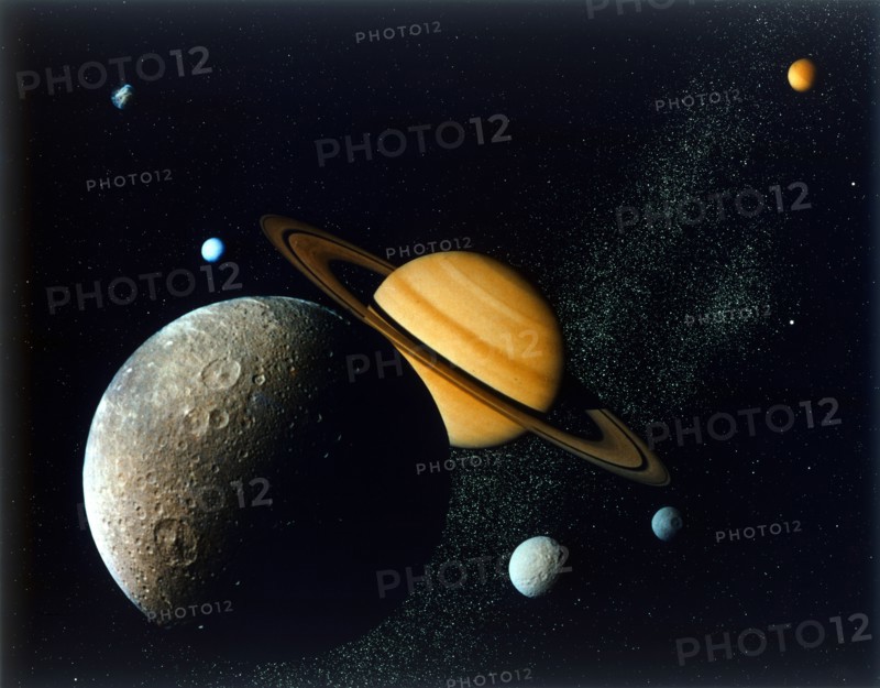 Saturnian System from Voyager 1, c1980s. Creator: NASA.