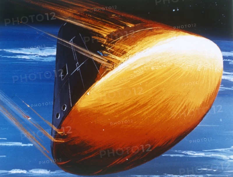 Artist's concept of Command Module re-entry in 5000° heat. Creator: NASA.