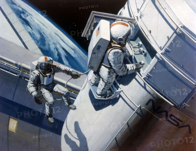 Space Shuttle - artist's concept of spacewalk, 1980s.  Creator: NASA.