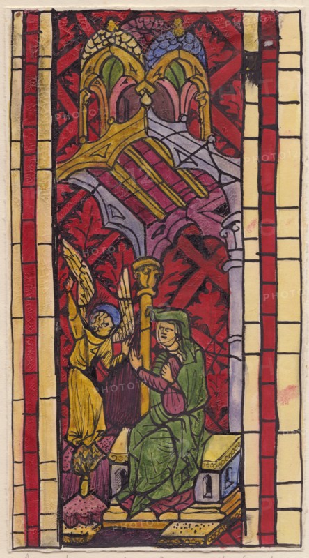The Annunciation to St Anne, section of stained glass window, 1951. Creator: Shirley Markham.