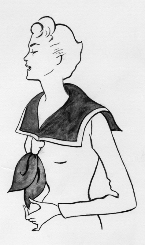 Woman with sailor top, c1950. Creator: Shirley Markham.