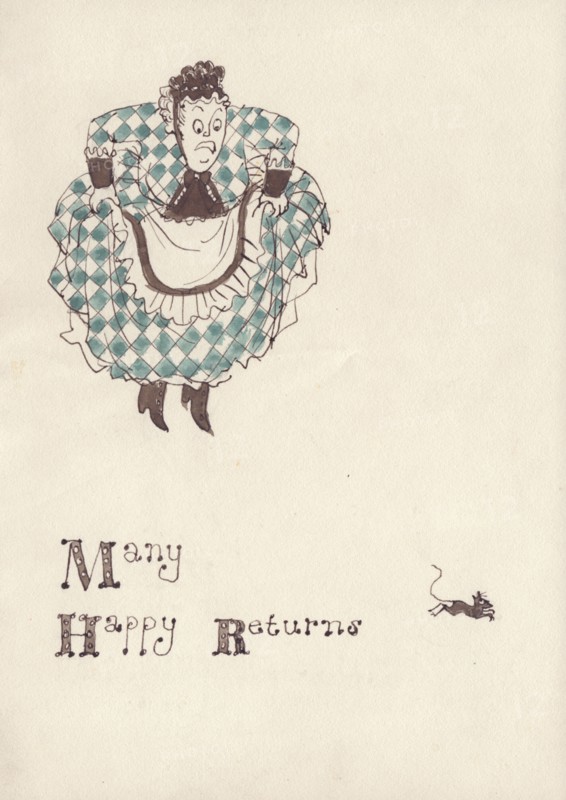 Woman being frightened by a mouse, c1950. Creator: Shirley Markham.