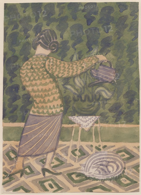 Woman watering plants, c1951. Creator: Shirley Markham.