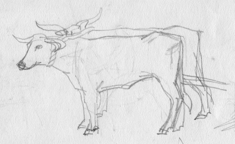 Oxen and cart, 12th century, (c1950).  Creator: Shirley Markham.