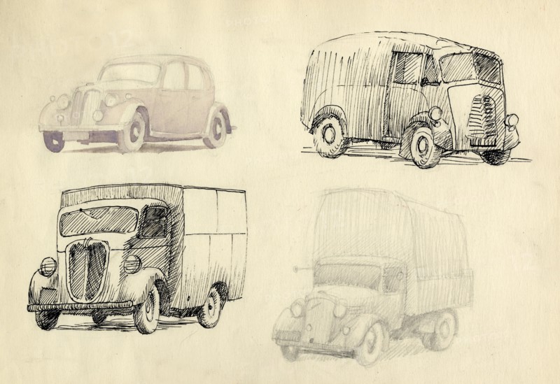 Car and lorries, 1951. Creator: Shirley Markham.