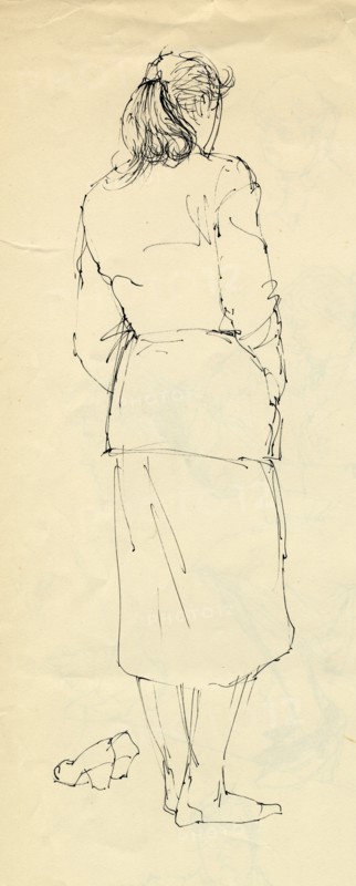 Woman in stockinged feet from behind, 1953. Creator: Shirley Markham.