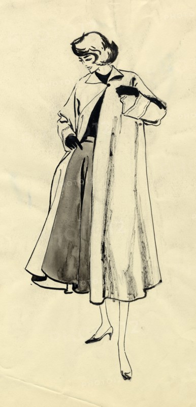 Woman in coat and full skirt, c1950. Creator: Shirley Markham.