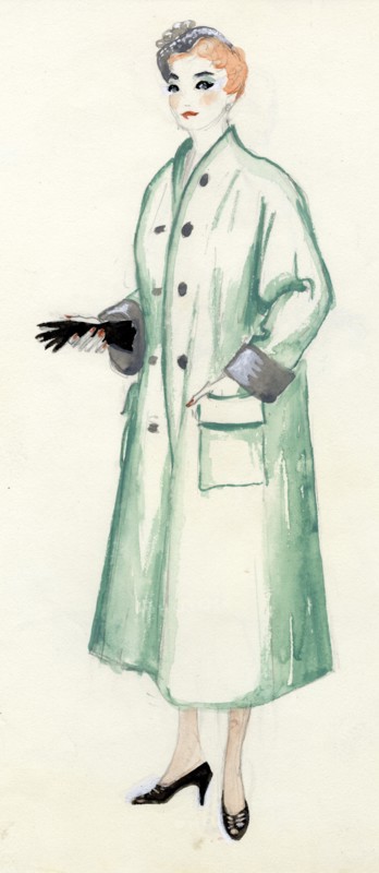 Woman in green coat, c1950. Creator: Shirley Markham.