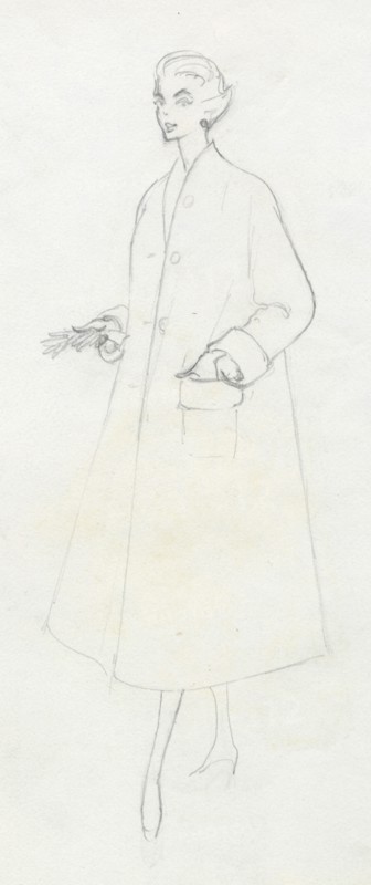 Woman in duster coat, c1950. Creator: Shirley Markham.