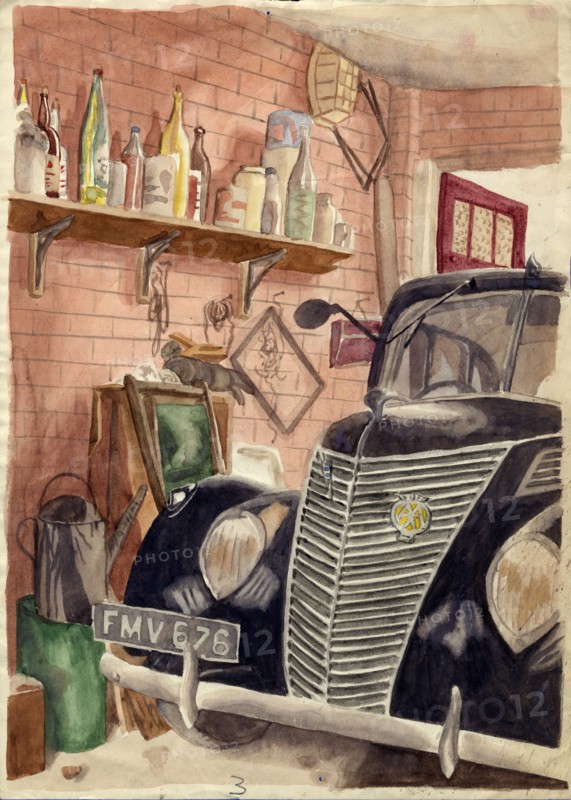 Car in garage, c1950. Creator: Shirley Markham.