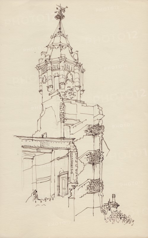 Turret of ruined building, c1950. Creator: Shirley Markham.