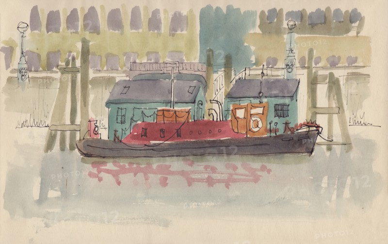 Floating pier on the River Thames in London, c1950.  Creator: Shirley Markham.