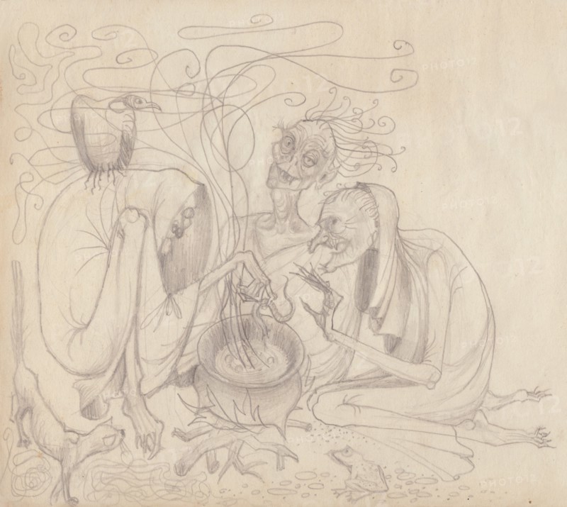 Three witches, c1950. Creator: Shirley Markham.