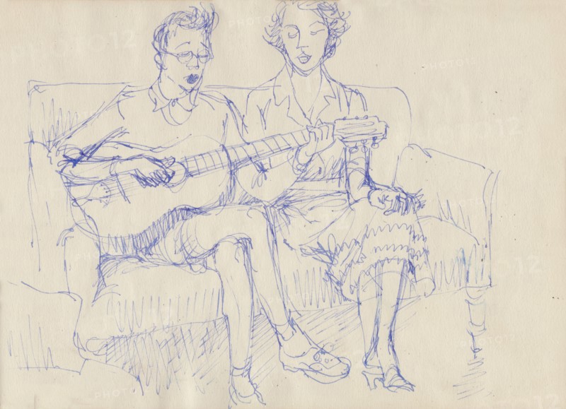 Couple with a guitar, c1950. Creator: Shirley Markham.