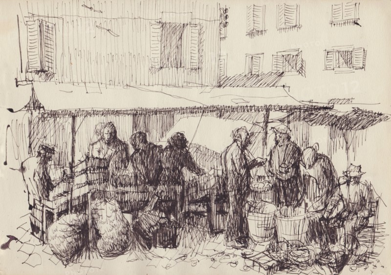 Market scene, Italy, c1950. Creator: Shirley Markham.