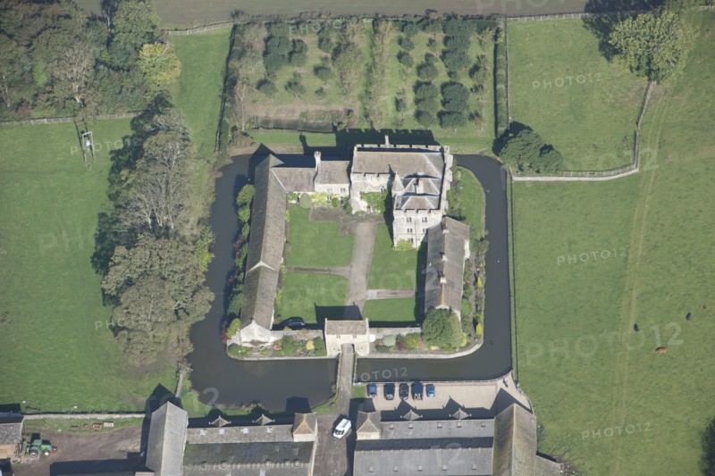 Markenfield Hall, medieval fortified manor house with moat, near Ripon, North Yorkshire, 2014