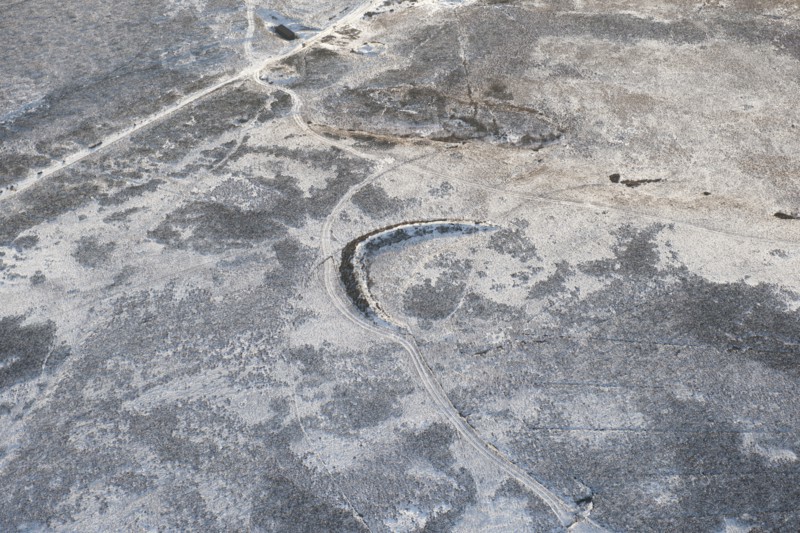 Snow covered post-medieval dam, Monks Moor, County Durham, 2014
