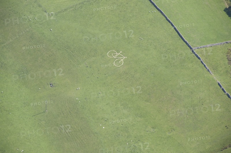 Hill figure of a bicycle on the route of the Tour de Yorkshire, Worton, North Yorkshire, 2014