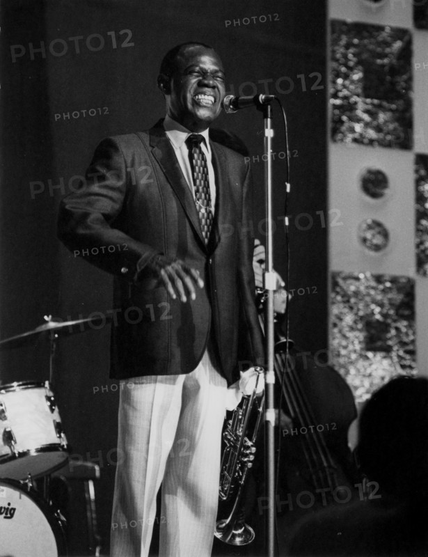 Louis Armstrong on stage, Hammersmith Odeon, London, 1968.