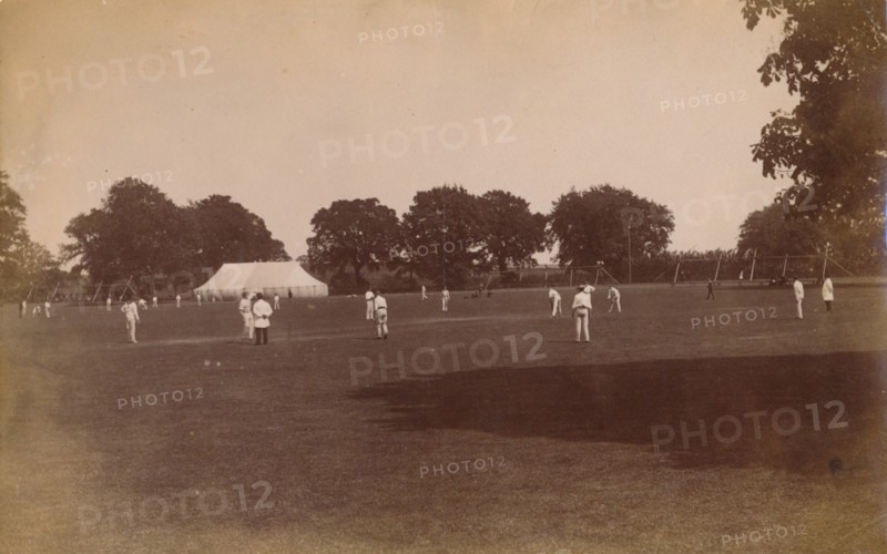 Cricket match, late 19th-early 20th century.