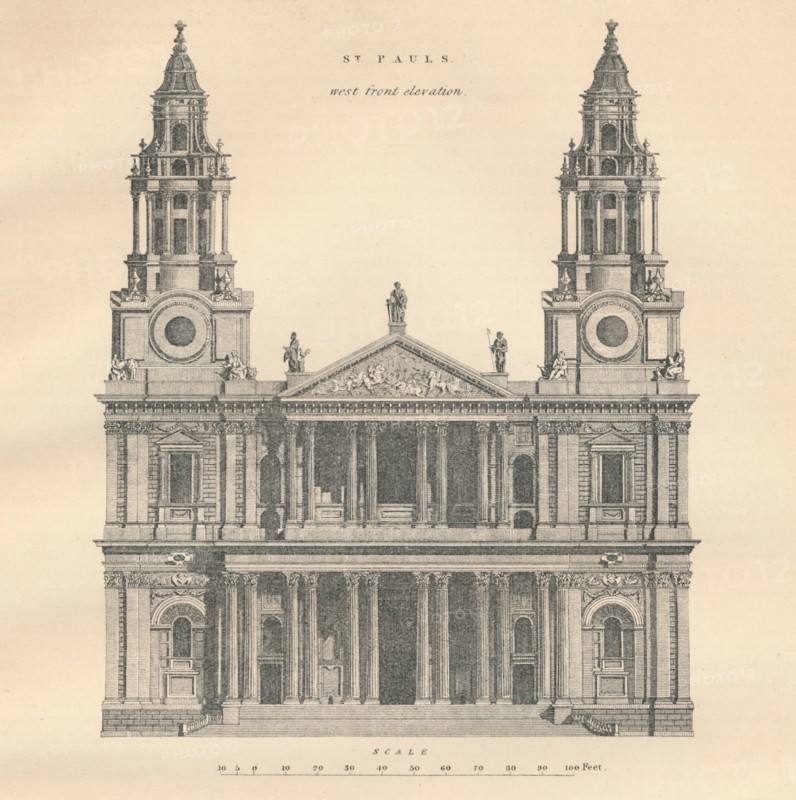 St. Paul's - west front elevation', 1889.