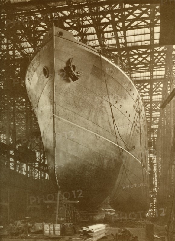 The Cunard "Aurania" (14,000 Tons) on the Stocks at Newcastle-On-Tyne', c1930.
